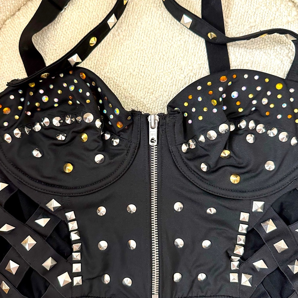 H&M studio one of a kind bodysuit with stones and gems size medium